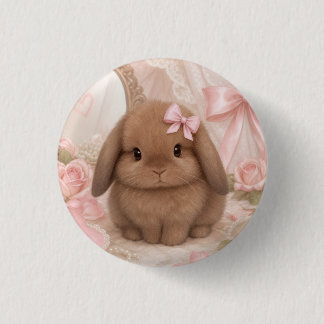 Chapa Redonda De 2,5 Cm conejo coquette lazo rosa 