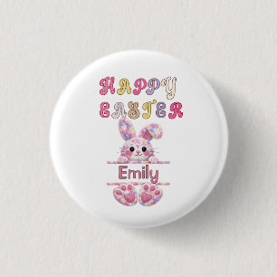 Chapa Redonda De 2,5 Cm Conejo de Pascua Feliz Personalizado Niña Linda