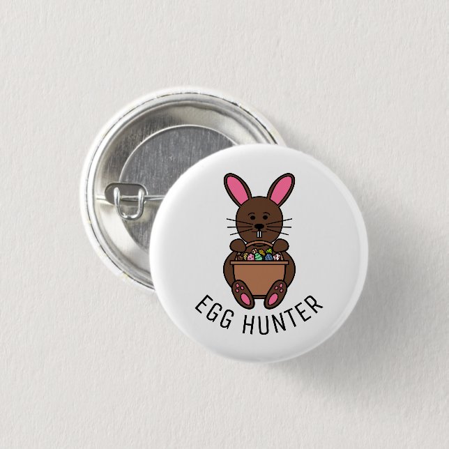 Chapa Redonda De 2,5 Cm Conejo de Pascua Marrón, Huevo Hunter (Anverso y reverso)
