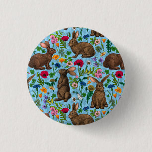 Chapa Redonda De 2,5 Cm Conejos y flores silvestres