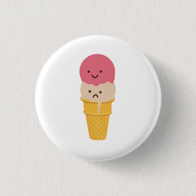Chapa Redonda De 2,5 Cm Cono de helado feliz y triste (Anverso)