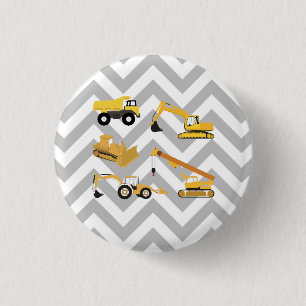 Chapa Redonda De 2,5 Cm Construction Trucks Geometric Pattern
