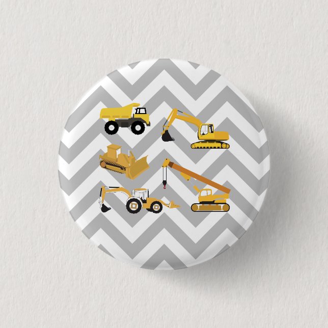 Chapa Redonda De 2,5 Cm Construction Trucks Geometric Pattern (Anverso)