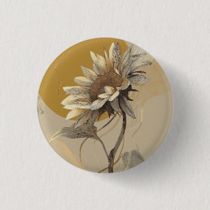 Chapa Redonda De 2,5 Cm Contorno de girasol minimalista neutro