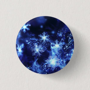 Chapa Redonda De 2,5 Cm Copo de Nieve Azul Brillo Invernal