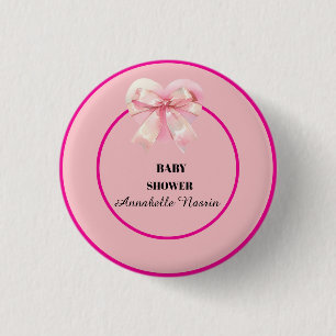 Chapa Redonda De 2,5 Cm Coqueta cinta de lazo rosa niña baby shower