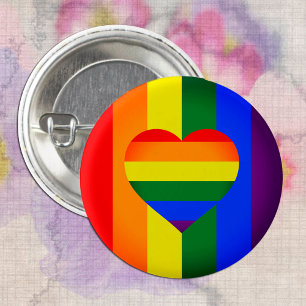 Chapa Redonda De 2,5 Cm Corazón arcoiris y orgullo Bandera Arcoiris/comuni