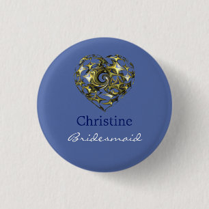 Chapa Redonda De 2,5 Cm Corazón Boda azul y dorado