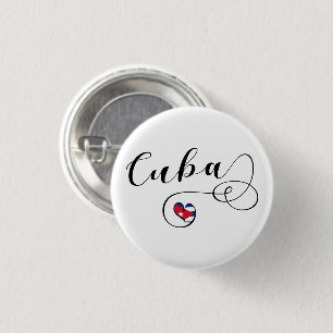 Chapa Redonda De 2,5 Cm Corazón Cuba, Corazón de la Bandera Cubana