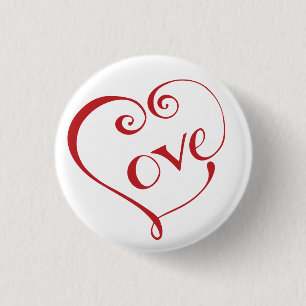 Chapa Redonda De 2,5 Cm Corazón de amor con letras de mano en rojo