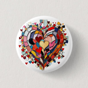 Chapa Redonda De 2,5 Cm Corazón Mosaico de Amor