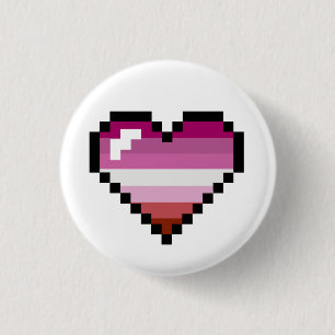 Chapa Redonda De 2,5 Cm Corazón retro de 8 bits lesbiano del orgullo