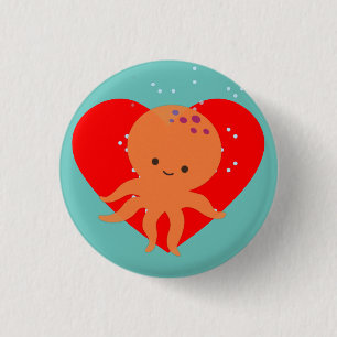 Chapa Redonda De 2,5 Cm Corazón Rojo Personalizado de Octopus Cute