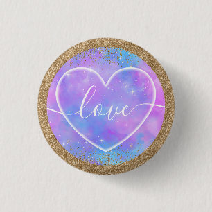 Chapa Redonda De 2,5 Cm Corazón suave sobre gradiente pastel ombre Amor