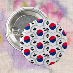 Chapa Redonda De 2,5 Cm Corazones coreanos y bandera coreana / Corea del S