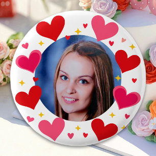 Chapa Redonda De 2,5 Cm Corazones de Amor Rojo Rosa Foto Personalizada