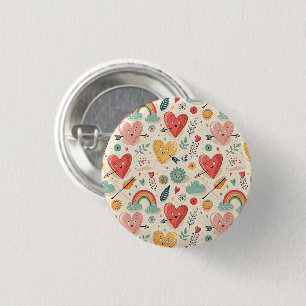 Chapa Redonda De 2,5 Cm Corazones Felices - Patrón Caprichoso del Día de S