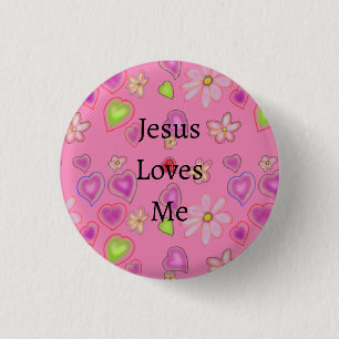 Chapa Redonda De 2,5 Cm Corazones Florales Jesús Me Ama Rosa