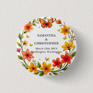 Chapa Redonda De 2,5 Cm Corona de boda de mariposas florales con texto per
