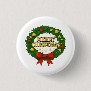 Chapa Redonda De 2,5 Cm Corona de Navidad dorada – Rojo Verde Dorado Festi