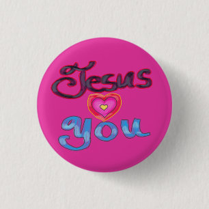 Chapa Redonda De 2,5 Cm Cota cristiana «Jesús te ama» con corazón
