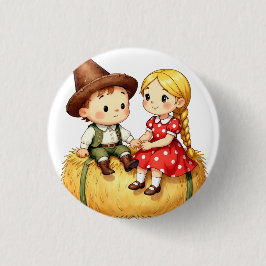 Chapa Redonda De 2,5 Cm Country Kids on a Hay Bale