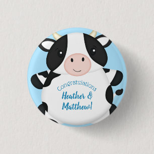 Chapa Redonda De 2,5 Cm Cow Baby Shower Blue