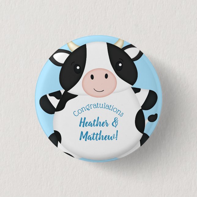 Chapa Redonda De 2,5 Cm Cow Baby Shower Blue (Anverso)