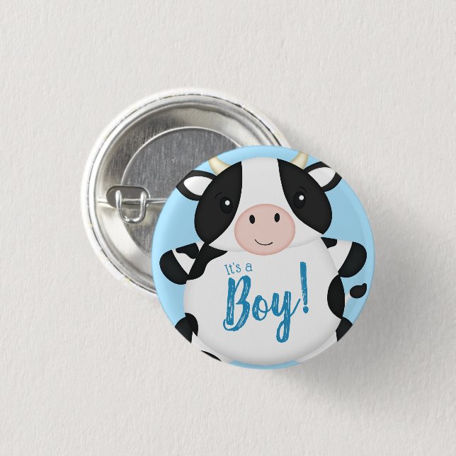 Chapa Redonda De 2,5 Cm Cow Baby Shower Blue (Anverso y reverso)