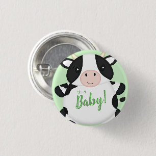 Chapa Redonda De 2,5 Cm Cow Baby Shower Green