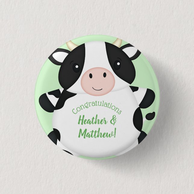 Chapa Redonda De 2,5 Cm Cow Baby Shower Green (Anverso)