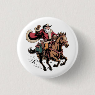 Chapa Redonda De 2,5 Cm Cowboy Santa Claus montando a caballo Navidad
