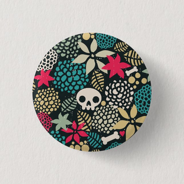 Chapa Redonda De 2,5 Cm Cráneo de flores (Anverso)
