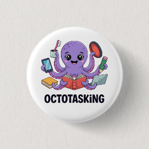 Chapa Redonda De 2,5 Cm Creatura de Octotasking en modo multitarea