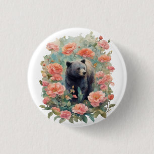 Chapa Redonda De 2,5 Cm Cría de oso negro de Alabama rodeada de camelia