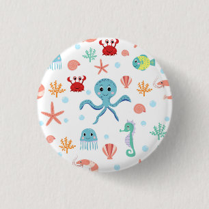 Chapa Redonda De 2,5 Cm Criaturas Marinas Subacuáticas Caprichosas