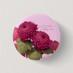 Chapa Redonda De 2,5 Cm Crisantemo Magenta Botánico Vintage