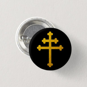 Chapa Redonda De 2,5 Cm Cruz de Lorena de Oro en Negro / moda