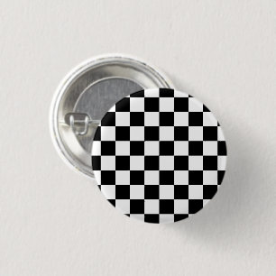Chapa Redonda De 2,5 Cm Cuadrados a cuadros geométricos retro en negro y b