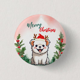 Chapa Redonda De 2,5 Cm Cuadros Red Merry Navidad perro perrito Santa Xmas