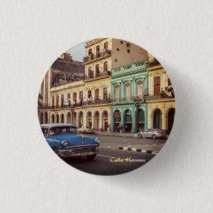 Chapa Redonda De 2,5 Cm Cuba La Habana Vintage Classic Car Cityscape