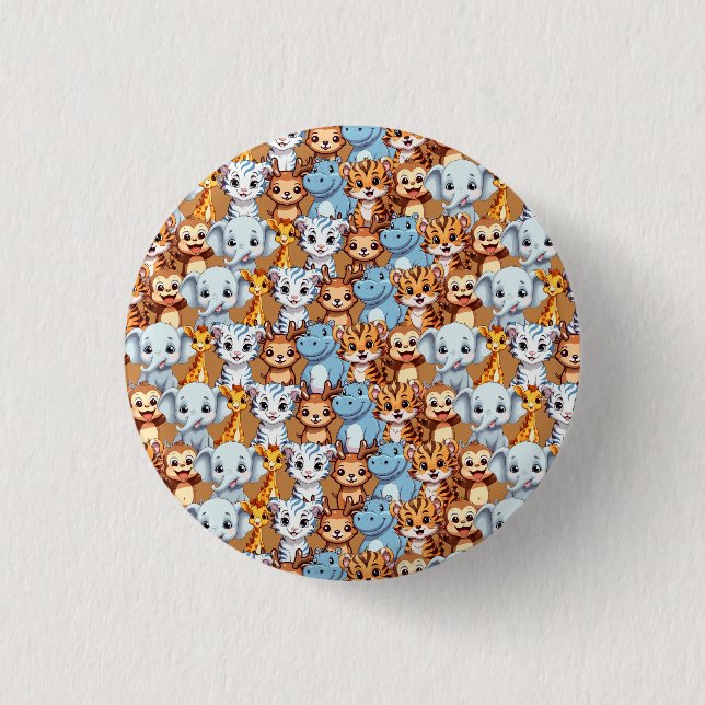 Chapa Redonda De 2,5 Cm Cuidadosa jirafa hipopótamo selva salvaje safari p (Anverso)