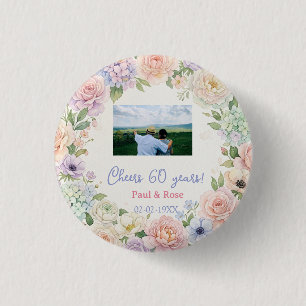 Chapa Redonda De 2,5 Cm cumple 60 años púrpura rosa floral pastel foto na