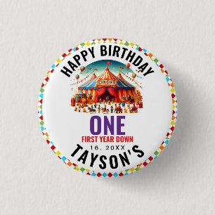 Chapa Redonda De 2,5 Cm Cumpleaños 1º de Carnaval de Circo Lindo Moderno