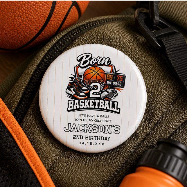 Chapa Redonda De 2,5 Cm Cumpleaños 2 de Baloncesto | Cumpleaños Temático d (Born 2 Basketball | Sports Themed 2nd Birthday Button
)
