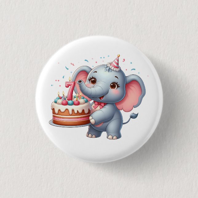 Chapa Redonda De 2,5 Cm Cumpleaños 7 de elefante lindo (Anverso)