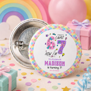 Chapa Redonda De 2,5 Cm Cumpleaños 7 de Rainbow   Tenía 6, Ahora 7   Niños
