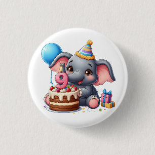 Chapa Redonda De 2,5 Cm Cumpleaños 9 de elefante lindo