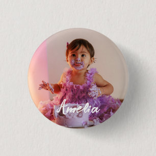 Chapa Redonda De 2,5 Cm Cumpleaños con Foto Personalizada Moderna y Genial