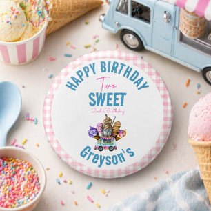 Chapa Redonda De 2,5 Cm Cumpleaños de 2 años 'Two Sweet' de niño con camió